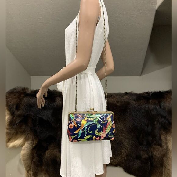 Handsewn Genuine Leather Floral Printed, Kisslock Clutch/Crossbody/Evening bag